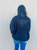 BLACK MIXED BRAIDED CABLE KNIT SWEATER