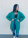 Emerald Green Patchwork Knitted Open Front Cardigan Sweater