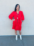 Red V-Neck Tiered Mini Dress