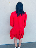 Red V-Neck Tiered Mini Dress