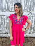 HOT PINK EMBROIDERED DRESS