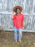 CORAL LINEN BUTTON UP TOP