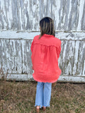 CORAL LINEN BUTTON UP TOP