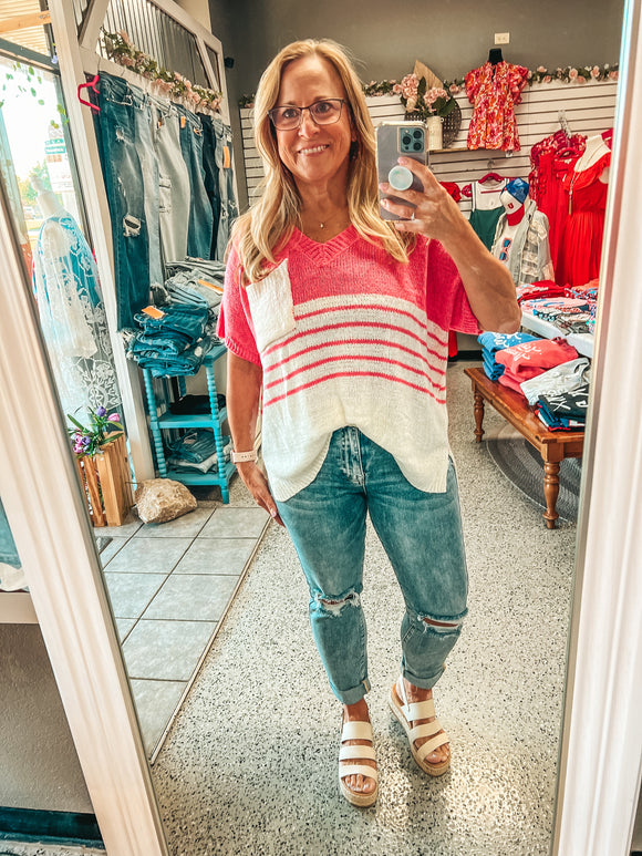 COLOR BLOCK STRIPE SWEATER TOP