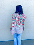 SAGE PINK FLORAL PRINT MIX N MATCH CHALLIS TIERED TUNIC