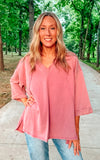 Mauve V-Neck Mineral Washed Top