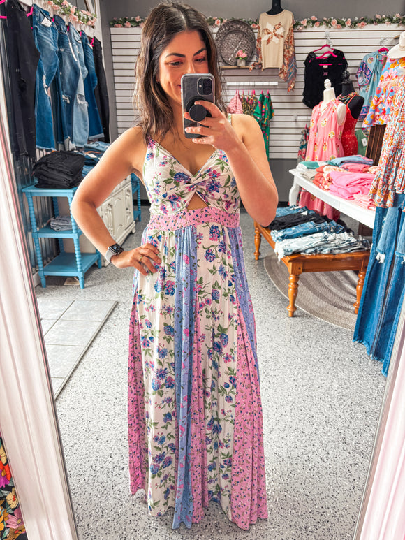 COTTON CANDY TWIST FRONT STRAP PATCHWORK MAXI