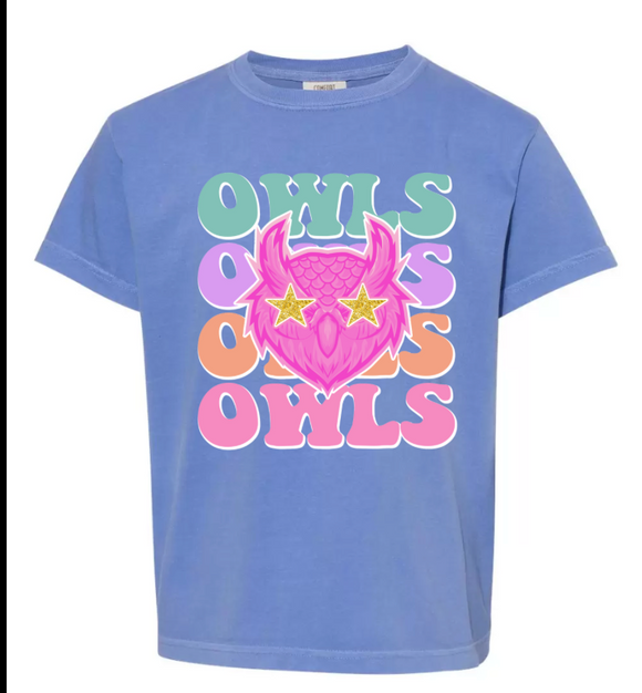 COLORFUL STACKED OWLS TEE {{PREORDER}}