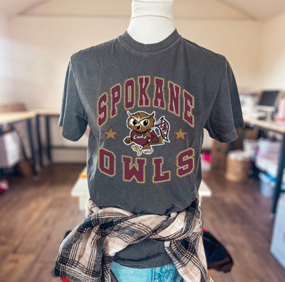 SPOKANE OWLS VINTAG TEE-DARK GREY